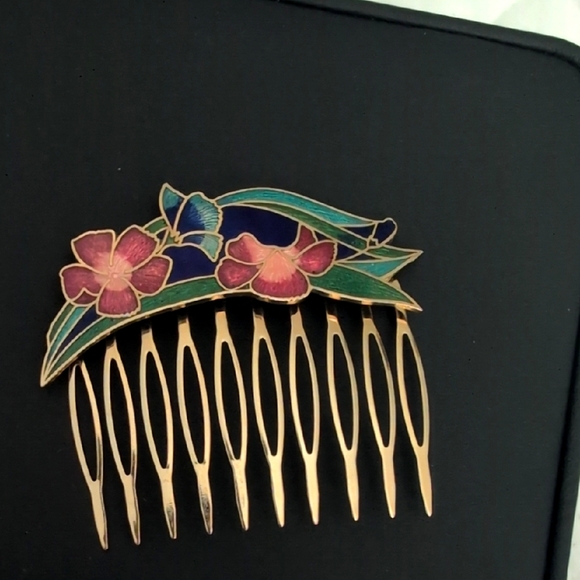 Accessories - Vintage-Cloisonne Pink , purple and Blue‎ Floral Hair Comb